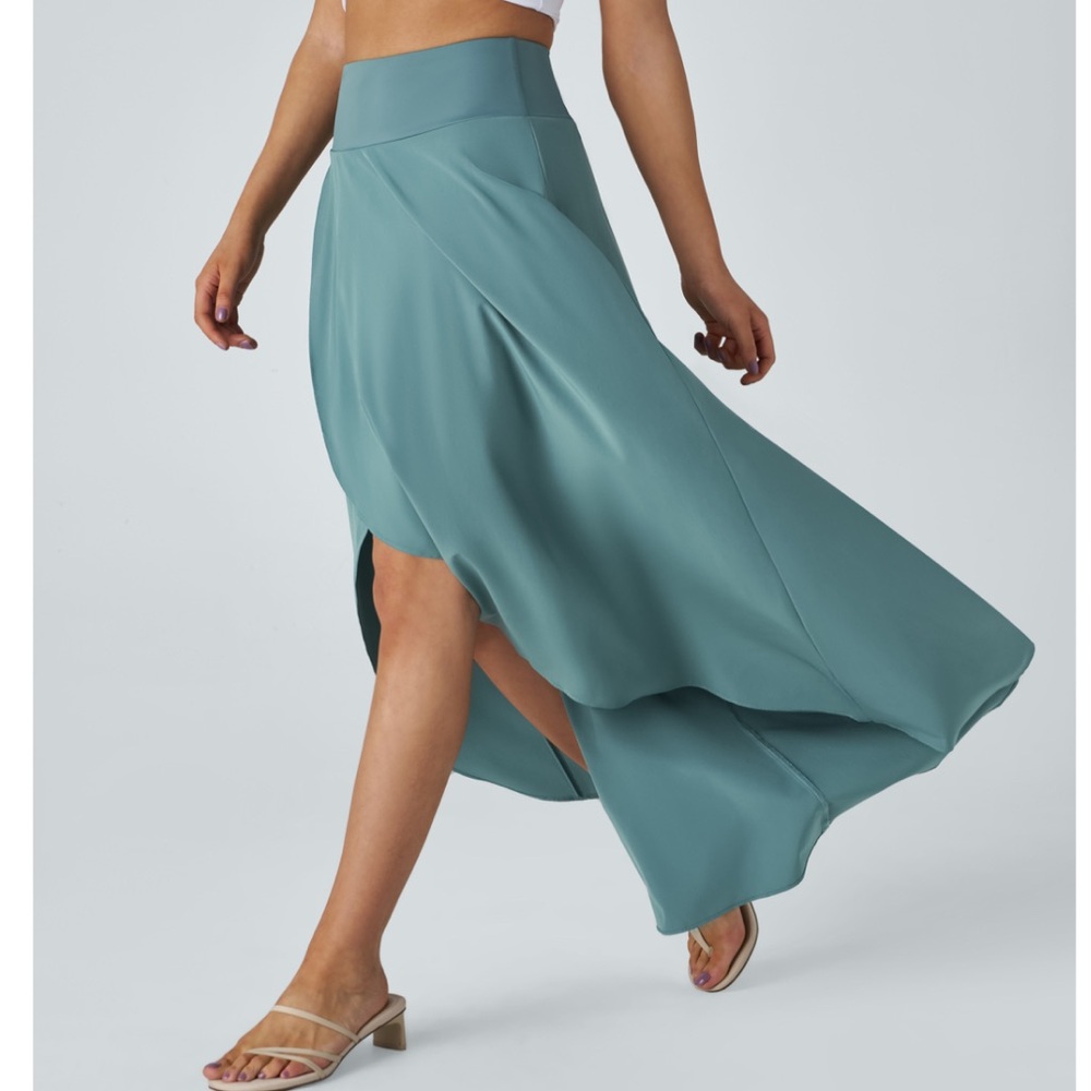 HALARA High waisted high-low ruffle 2 in 1 quick dry casual maxi skirt